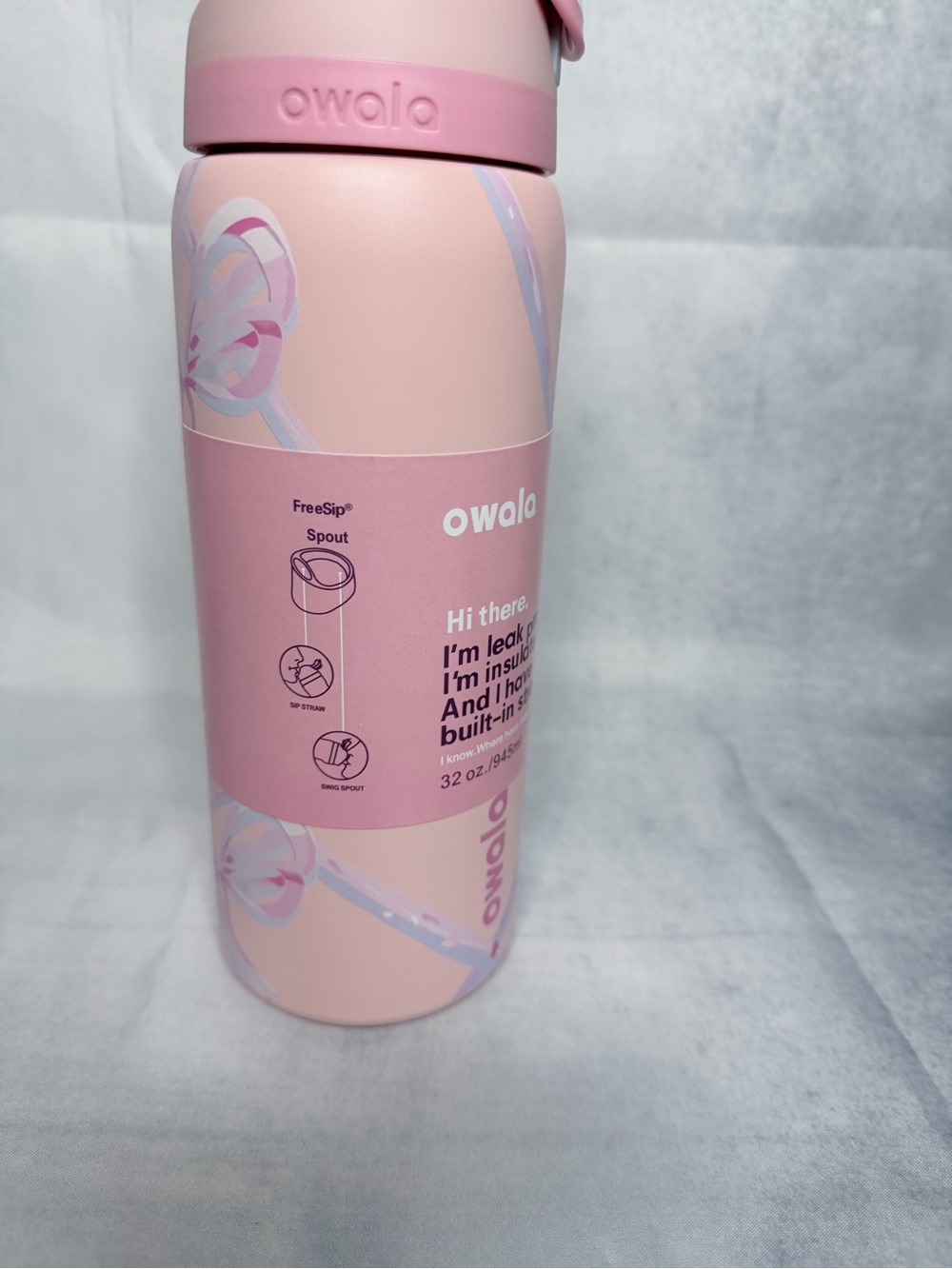 🎀Owala 32 oz Pink Insulated Water Bottle with Floral Accents